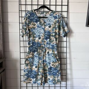 Vintage Lissa B 1980s Floral‎ Romper Womens M Blue Beige Cottagecore